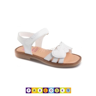Sandália infantil branca com correias de velcro e aplicação em branco