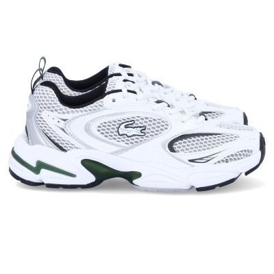Ténis desportivos brancos com detalhes em verde e cinzento