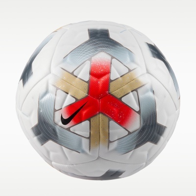 Bola de futebol branca com padrão gráfico colorido e logótipo Nike