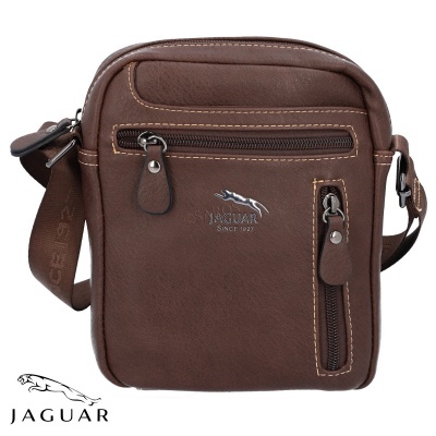 Bolsa pequena castanha com fechos e logótipo Jaguar