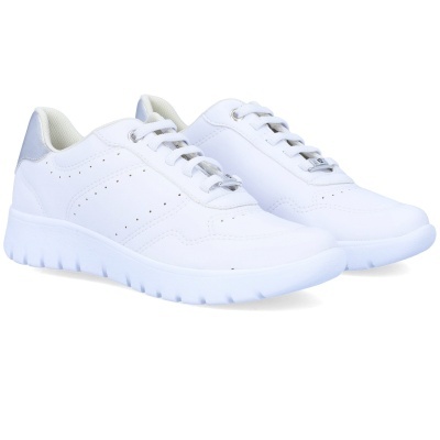 Sapatilhas desportivas brancas com detalhes cinza prateado e atacadores