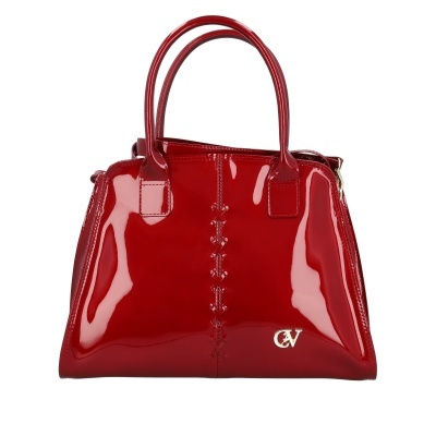 Mala vermelha brilhante com alças duplas e logótipo CV