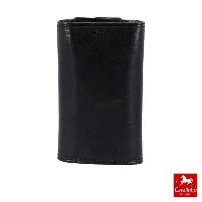 Carteira preta em pele, compacta, com textura lisa