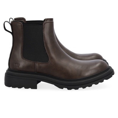 Botas Chelsea castanhas de couro com elástico preto e sola preta
