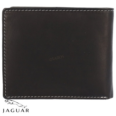 Carteira masculina em pele castanha com costura branca e logotipo JAGUAR