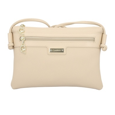 Mala bege clara de ombro Cavalinho com fecho e pendentes dourados