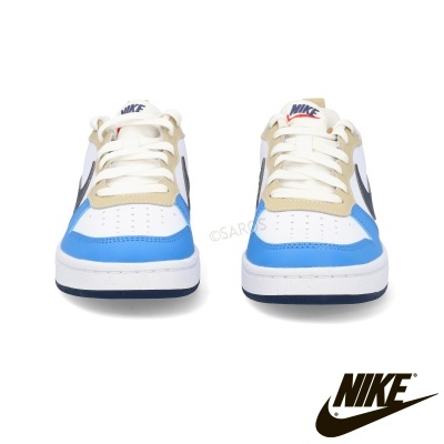 Ténis Nike azul, branco, bege e preto com logo na língua