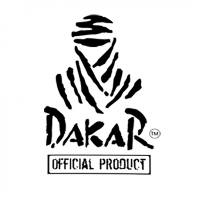 Logótipo preto e branco com texto DAKAR OFFICIAL PRODUCT