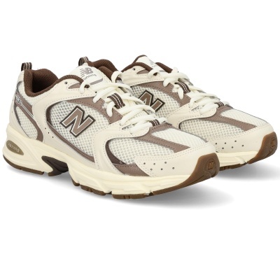 Sapatilhas de corrida New Balance 530 creme e castanho com sola castanha