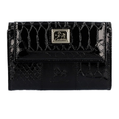 Carteira preta brilhante com placa metálica Cavalinho