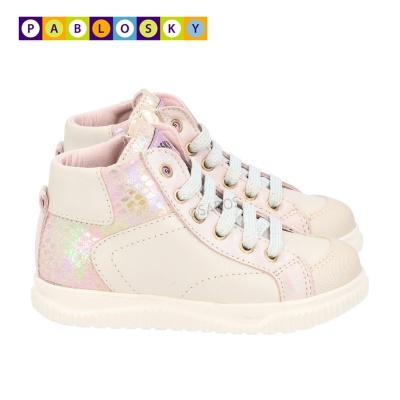Sapatilhas infantis creme e rosa claro com brilho e sola branca Pablosky