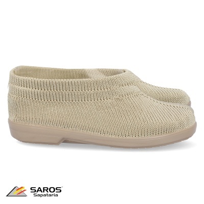 Sapatilhas bege em tecido tricot com sola de borracha e logo SAROS Sapataria