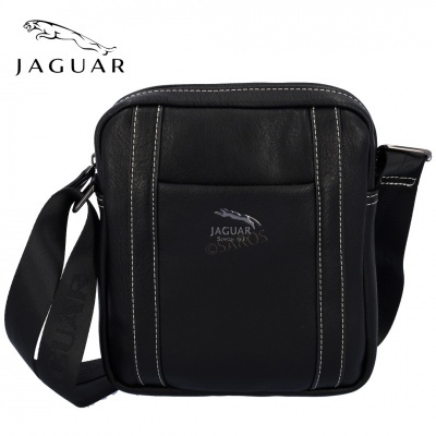 Bolsa preta de ombro Jaguar com costuras brancas e logótipo frontal