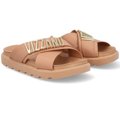 Sandálias cor de pele com letras douradas VIZZANO