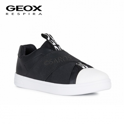 Ténis Geox Respira preto com detalhes brancos e tiras elásticas