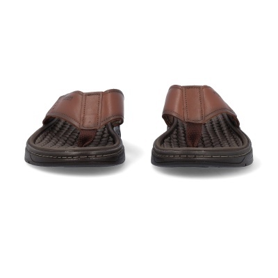 Chinelos de homem castanhos com palmilha texturizada e tira de pele