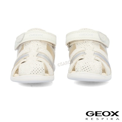 Sandálias de criança brancas Geox com fecho em velcro e detalhes perfurados