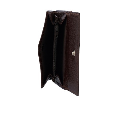 Carteira masculina castanha em pele com fecho e compartimento interior