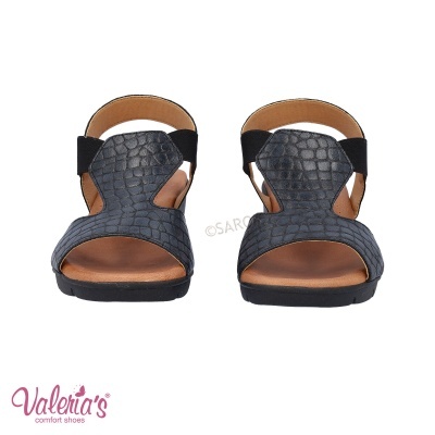 Sandálias Valeria's pele cinzenta padrão crocodilo com fita elástica preta