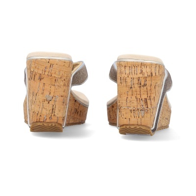 Sapatos de cunha em cortiça com salto alto e tiras cinza