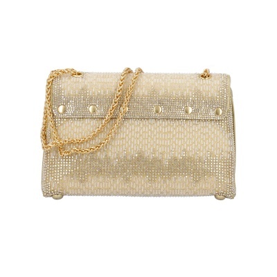 Mala de ombro dourada com corrente metálica e detalhes em rebites