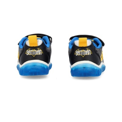 Sapatilhas infantis preta, azul e amarela com logo BATMAN
