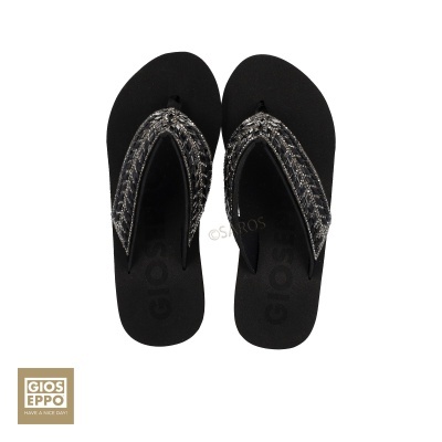 chinelos de dedo pretos Gios Eppo com tiras decoradas