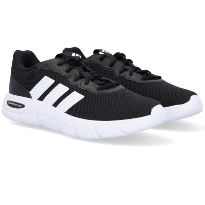 Sapatilhas desportivas pretas com riscas brancas e sola branca