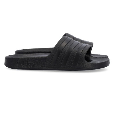 Chinelos pretos Adidas com design clássico e três riscas na tira superior