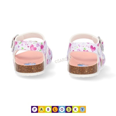 Sandálias infantis Pablosky com padrão floral e sola de cortiça