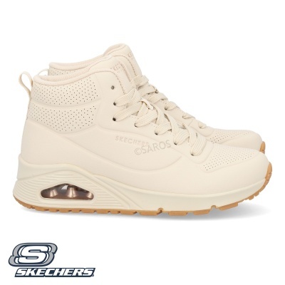 Botas de desporto bege Skechers com sola castanha e detalhes perfurados