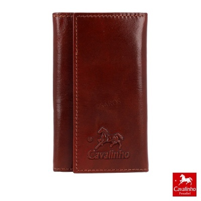 Carteira de pele castanha Cavalinho com logótipo em relevo