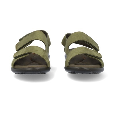 Sandálias verdes com tiras de velcro em tecido e sola preta