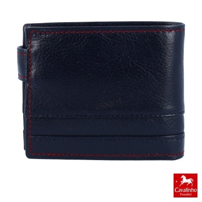Carteira preta em pele com costuras vermelhas e logotipo Cavalinho Penafiel