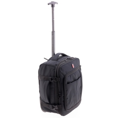 Mala de viagem preta com alça retrátil e bolso frontal