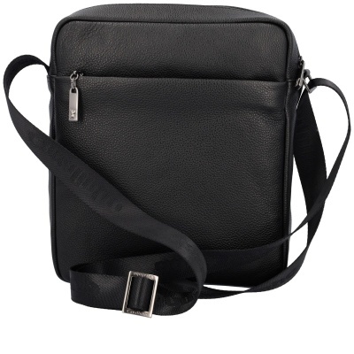 Mala de tiracolo preta em pele com alça ajustável