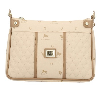 Mala bege Cavalinho com padrão de cavalos e ferraduras e detalhe matelassê