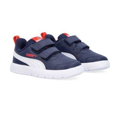 Sapatilhas PUMA azul escuro com risca branca lateral e fecho de velcro duplo