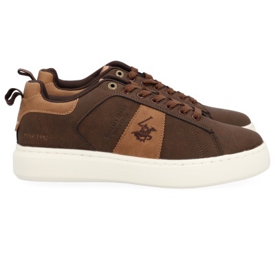 Sapatilhas castanhas com logo bordado e sola branca