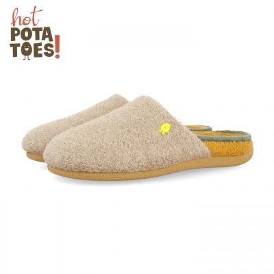 Chinelos de quarto felpudos amarelo-bege Hot Potatoes
