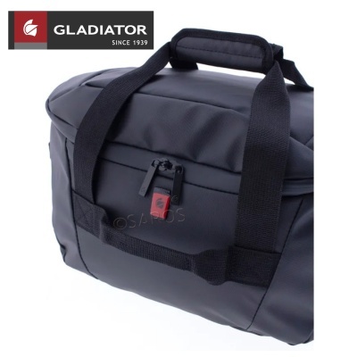 Bolsa preta sintética com alças e fecho de correr, logo GLADIATOR