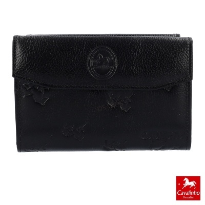 Carteira preta em pele com padrão em relevo e logótipo Cavalinho