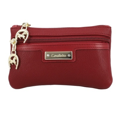 Carteira vermelha pequena com zíper e detalhe dourado