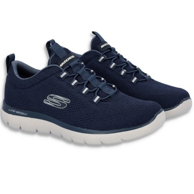 Sapatilhas desportivas Skechers azuis com sola branca e logótipo S