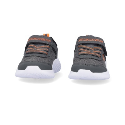 Sapatilhas infantis cinza com detalhes em laranja e fecho de velcro SKECHERS