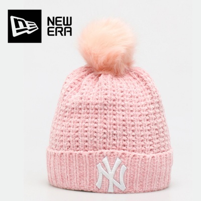 Gorro cor-de-rosa com pompom e logo NY branco da New Era