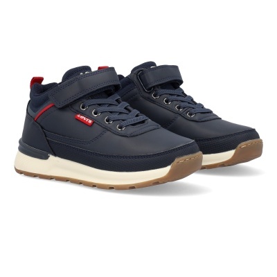 Sapatilhas desportivas azul-escuro Levi's com sola branca e castanha e velcro.