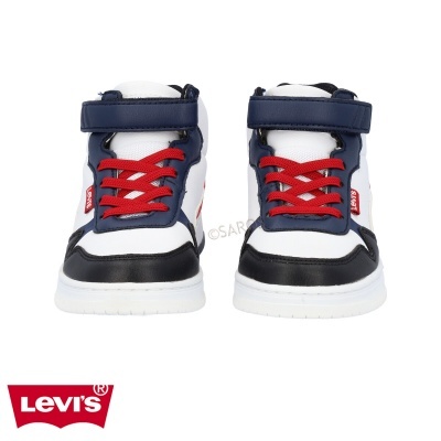 Ténis Levi's de cano alto com atacadores vermelhos e velcro azul escuro