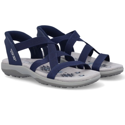 Sandálias azuis Skechers com tiras cruzadas e sola cinza