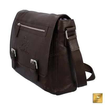 Mala de tiracolo castanha com bolso exterior e fechos metálicos prateados